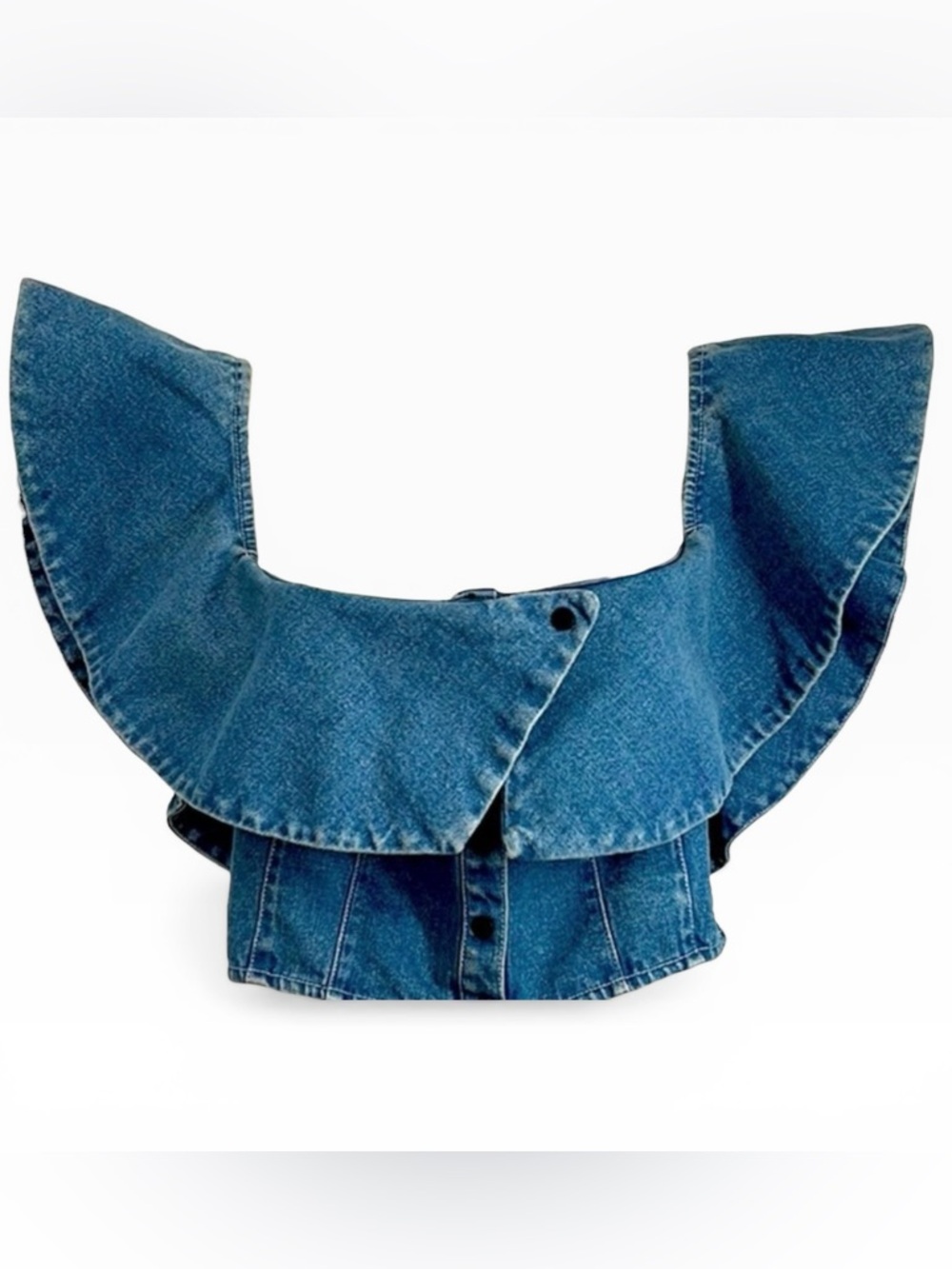 Apiece Apart Aleska Off The Shoulder Denim Crop Top Medium Wash Size 4